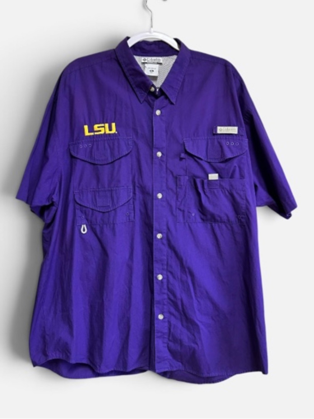 Columbia PFG LSU Tigers Purple Fishing Shirt XL Vented Button Up Cotton